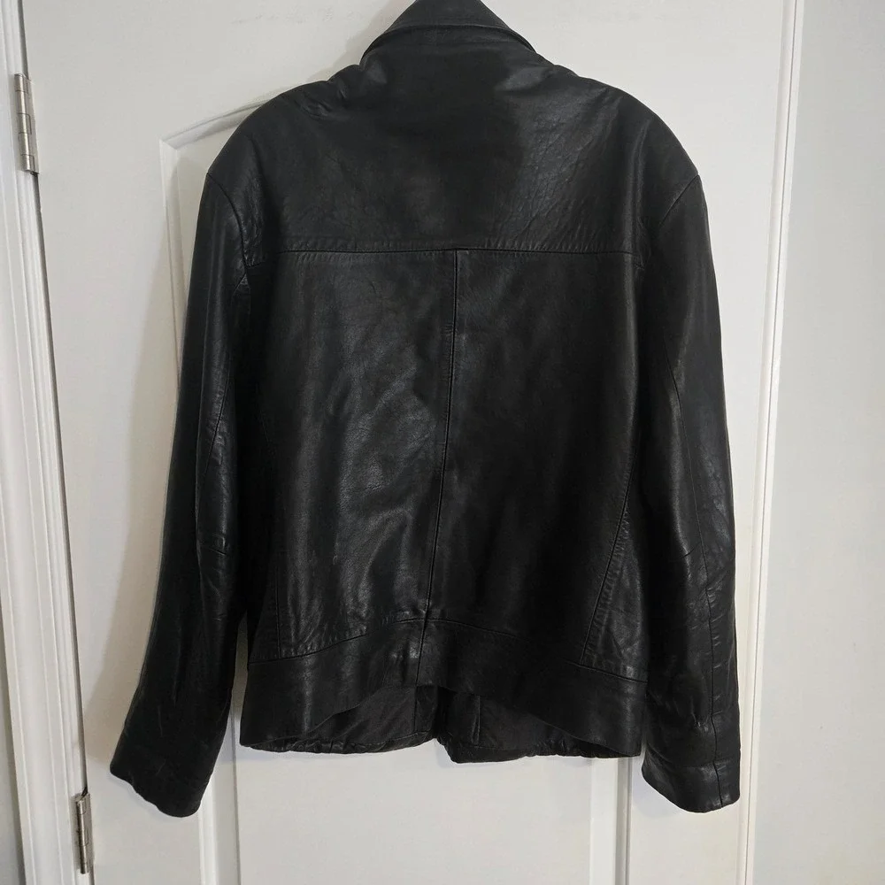 IZOD Leather Jacket Mens Medium‎ Black Full Zip Classic Minimalist Coat